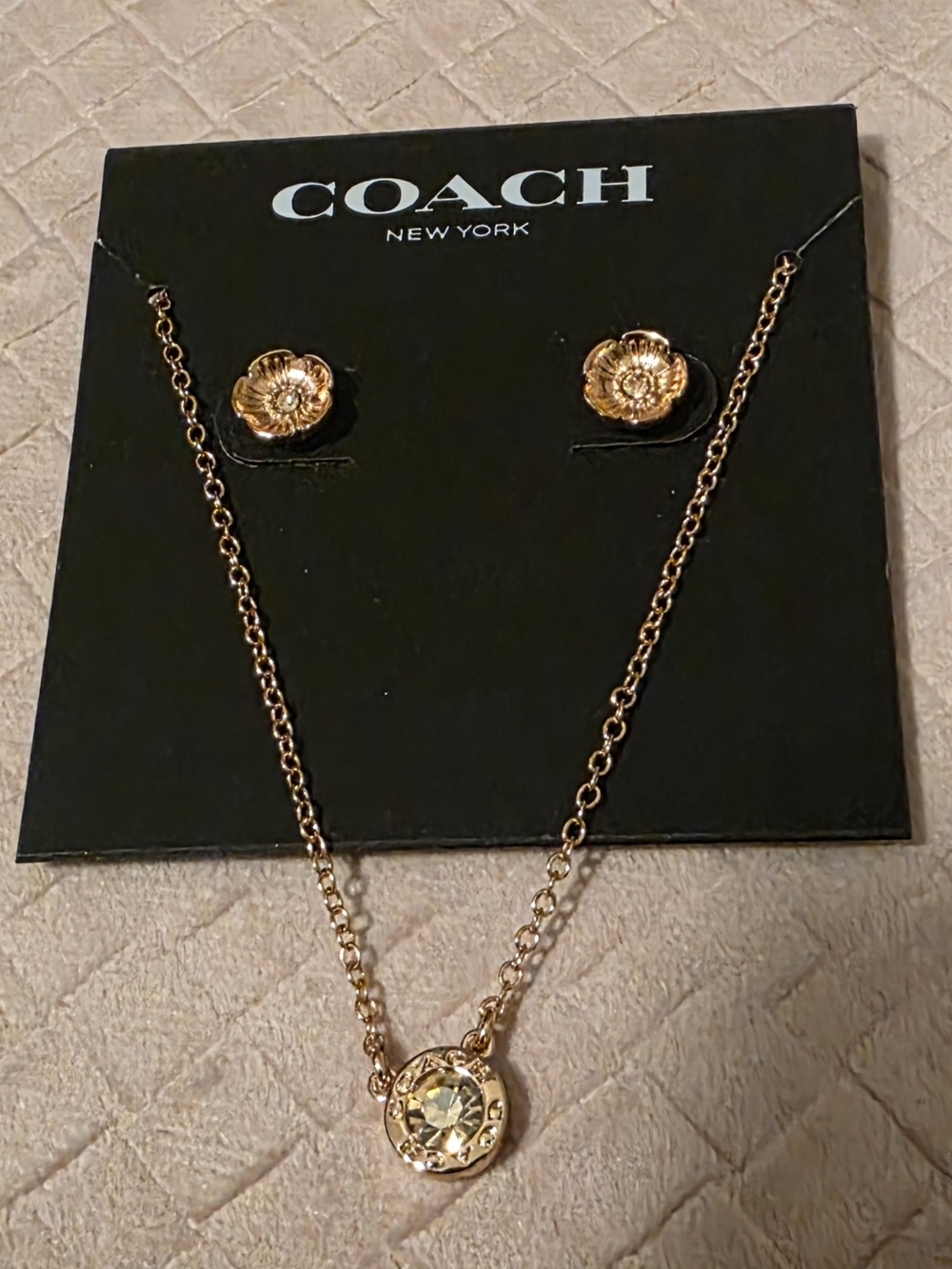 Coach Gold Floral Medallion Necklace and Stud Earrings Set - Picture 4 of 4